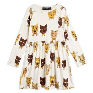 MINI RODINI 
Organic Cotton Cat Dress | Cream